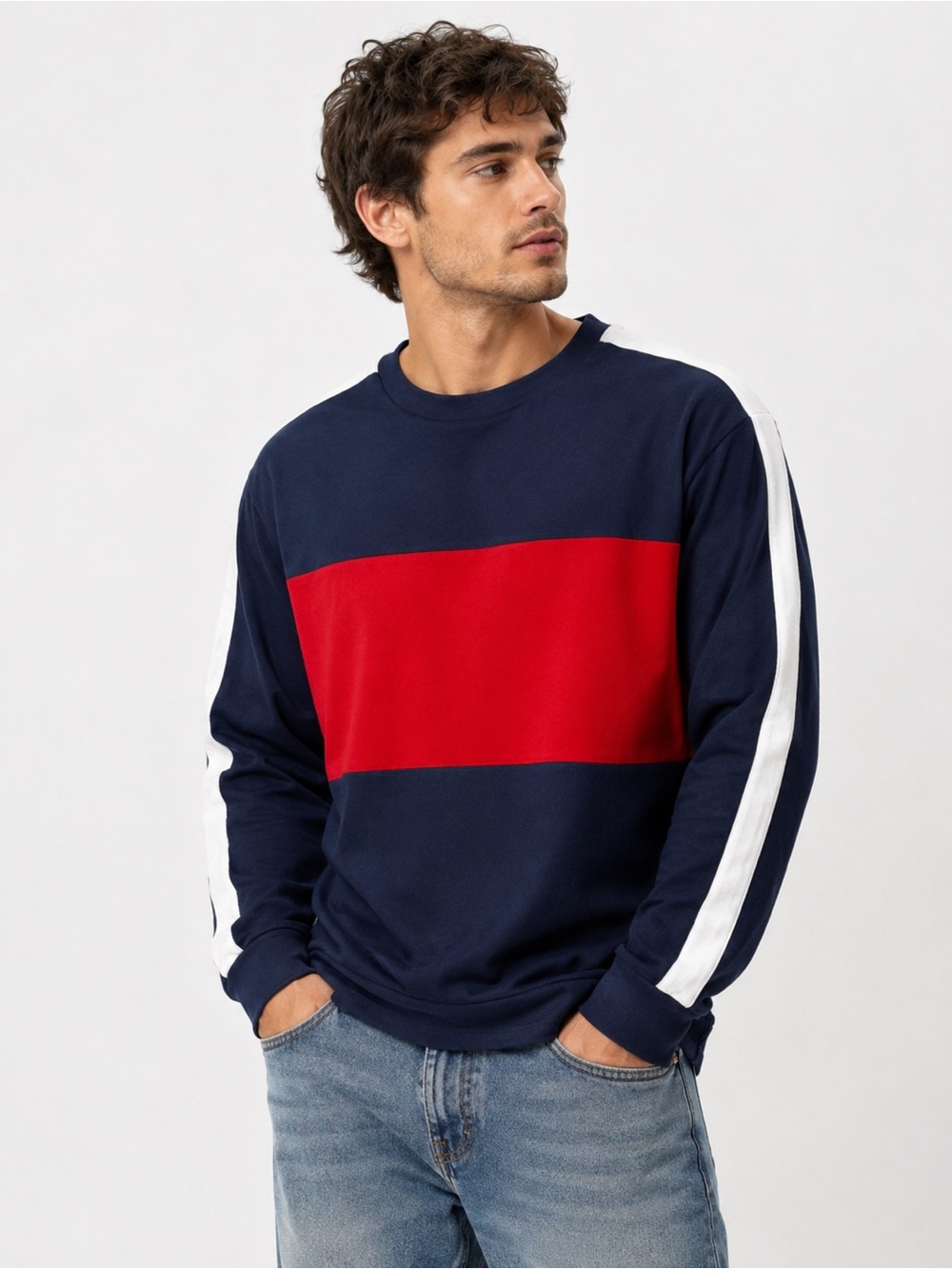 TNA Navy, Red, and White Crew Neck Sweater